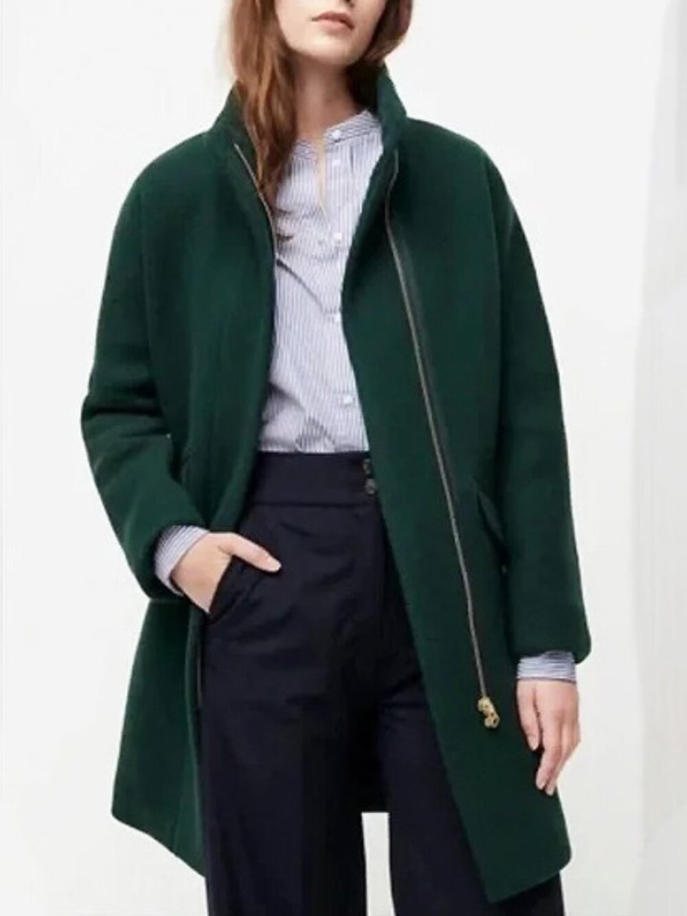 New J.Crew Wool Blend City Cocoon Coat Forest Green 6 $238